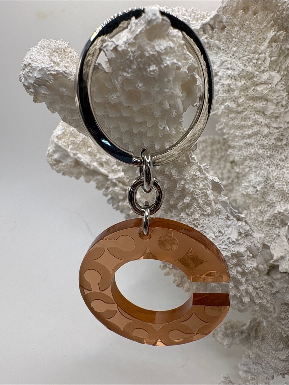 Coach Peach Acrylic 'C' Key & Card Holder Charm